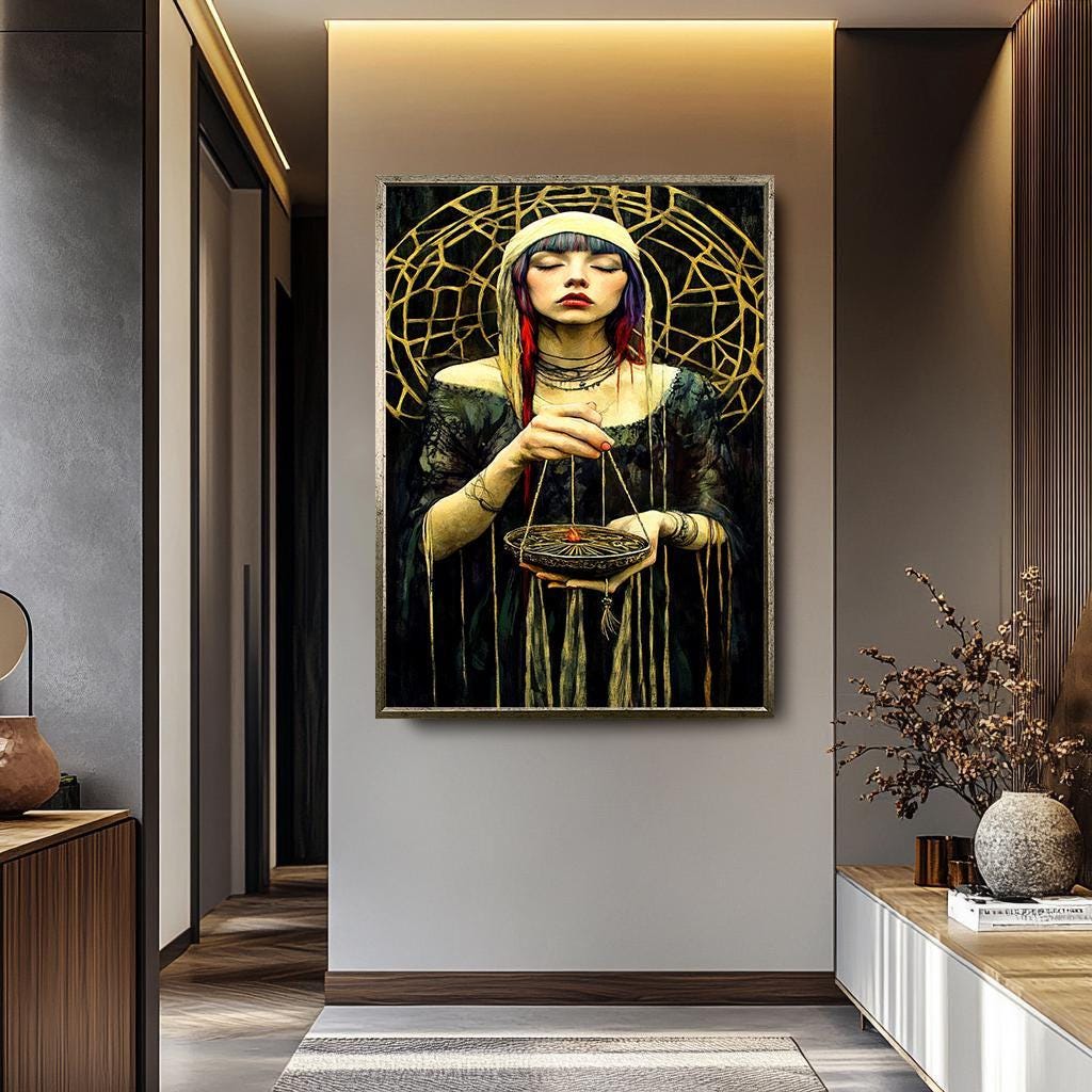 Mystical Woman Wall Art | Dark Aesthetic Decor – Feminine Gothic Artwork & Boho Witch Portrait