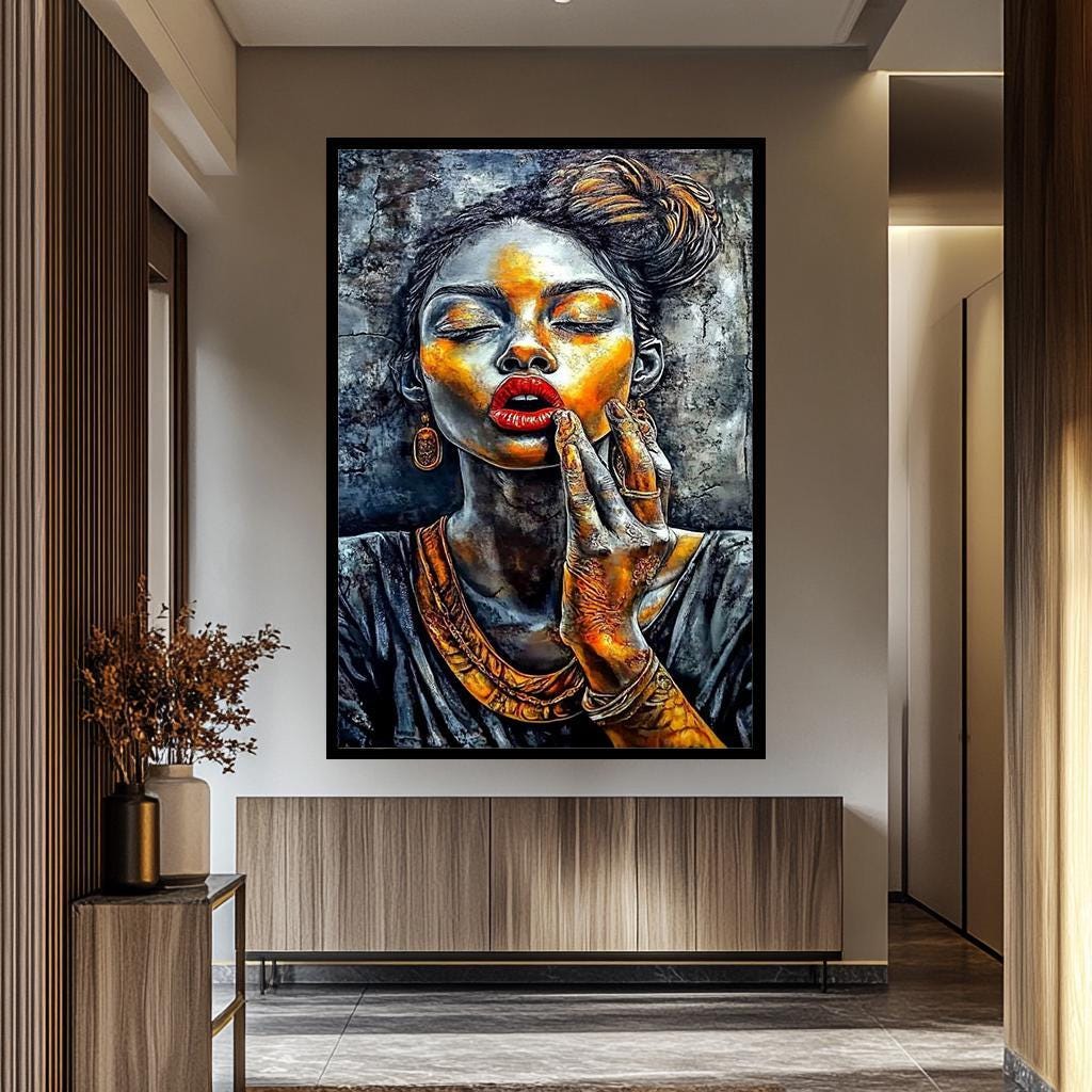 Modern Women Wall Art – Abstract Portrait Painting | Afro Beauty Artwork Canvas