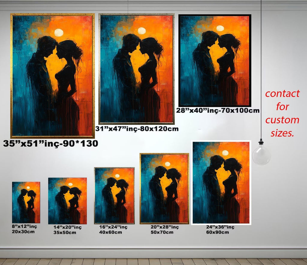 Couple Silhouette Wall Art – Romantic Canvas Painting | Sensual Home Decor