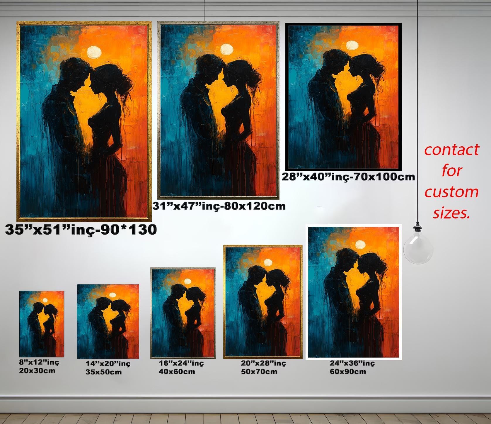 Couple Silhouette Wall Art – Romantic Canvas Painting | Sensual Home Decor