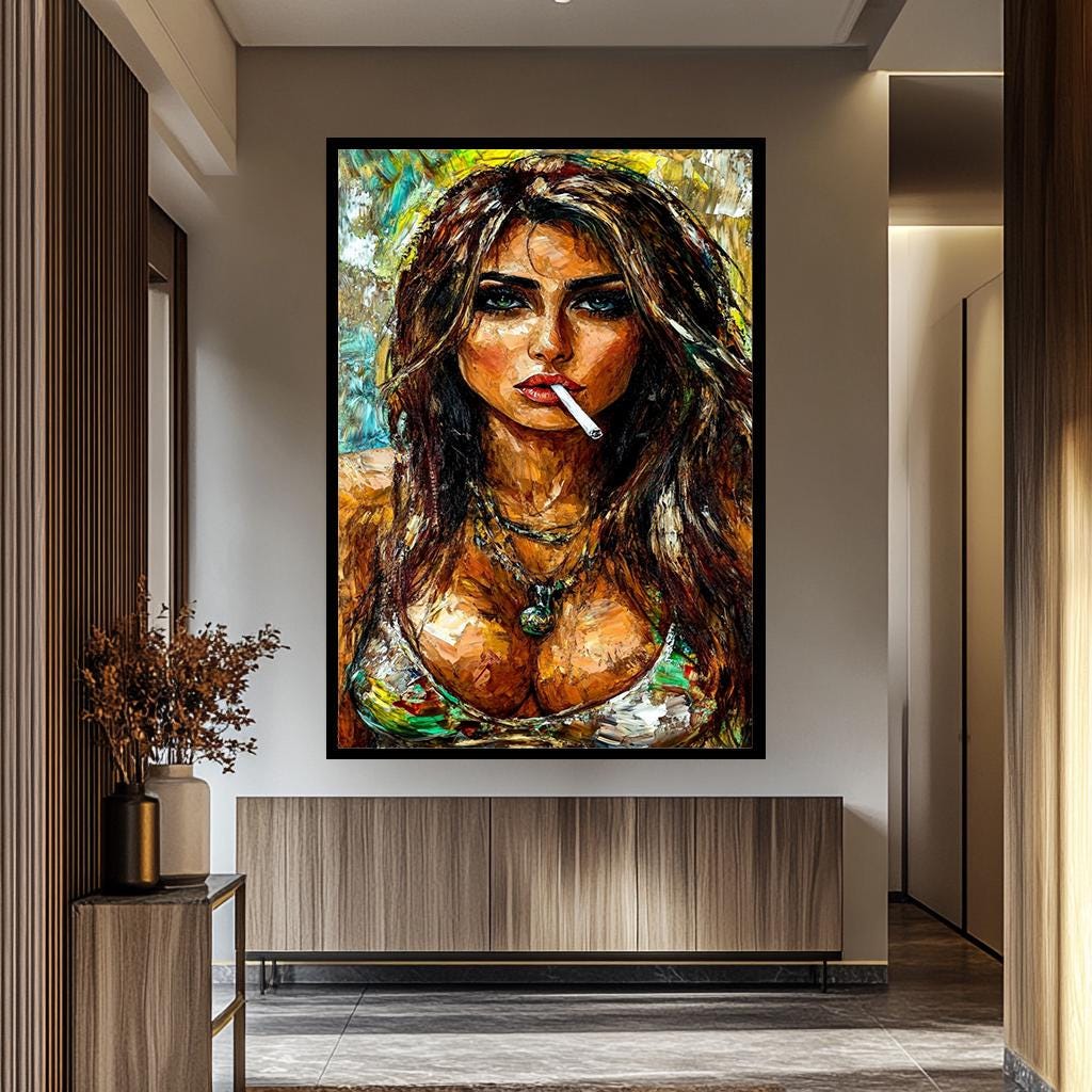 Woman Smoking Wall Art – Fiery Feminine Canvas Print | Modern Portrait Decor