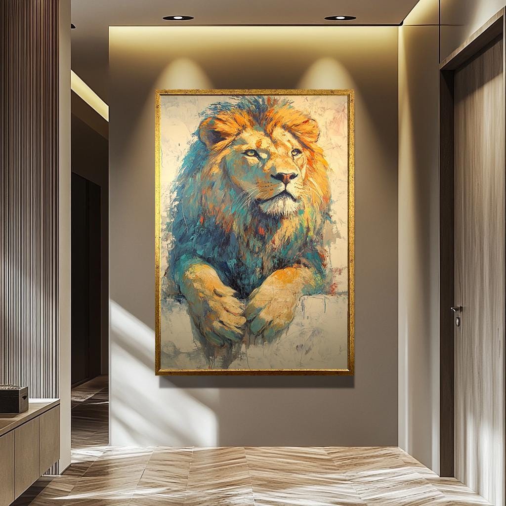 Lion Wall Decor | Abstract Lion Art Canvas Painting - Luxury Wildlife Wall Art
