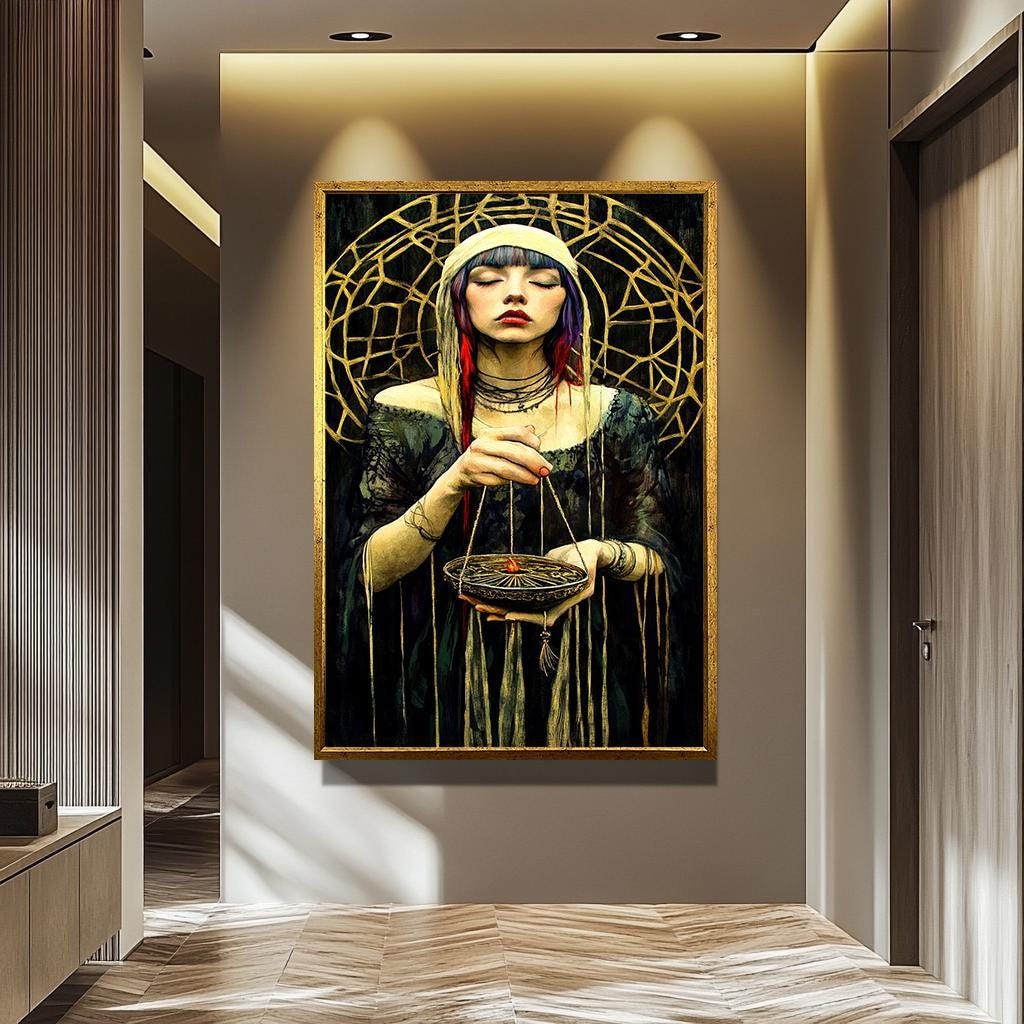 Mystical Woman Wall Art | Dark Aesthetic Decor – Feminine Gothic Artwork & Boho Witch Portrait