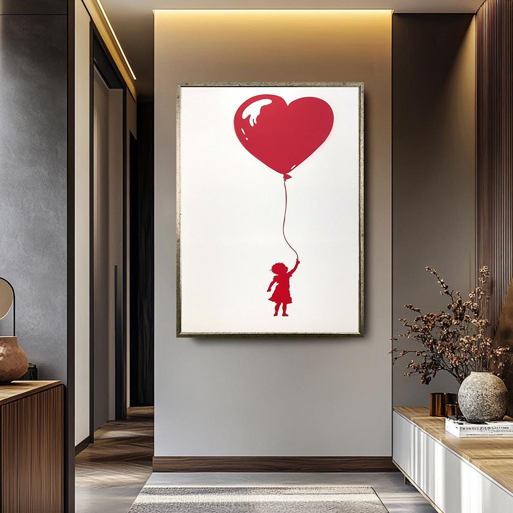 Red Balloon Girl Wall Art – Banksy Inspired Minimalist Canvas Art | Urban Wall Decor