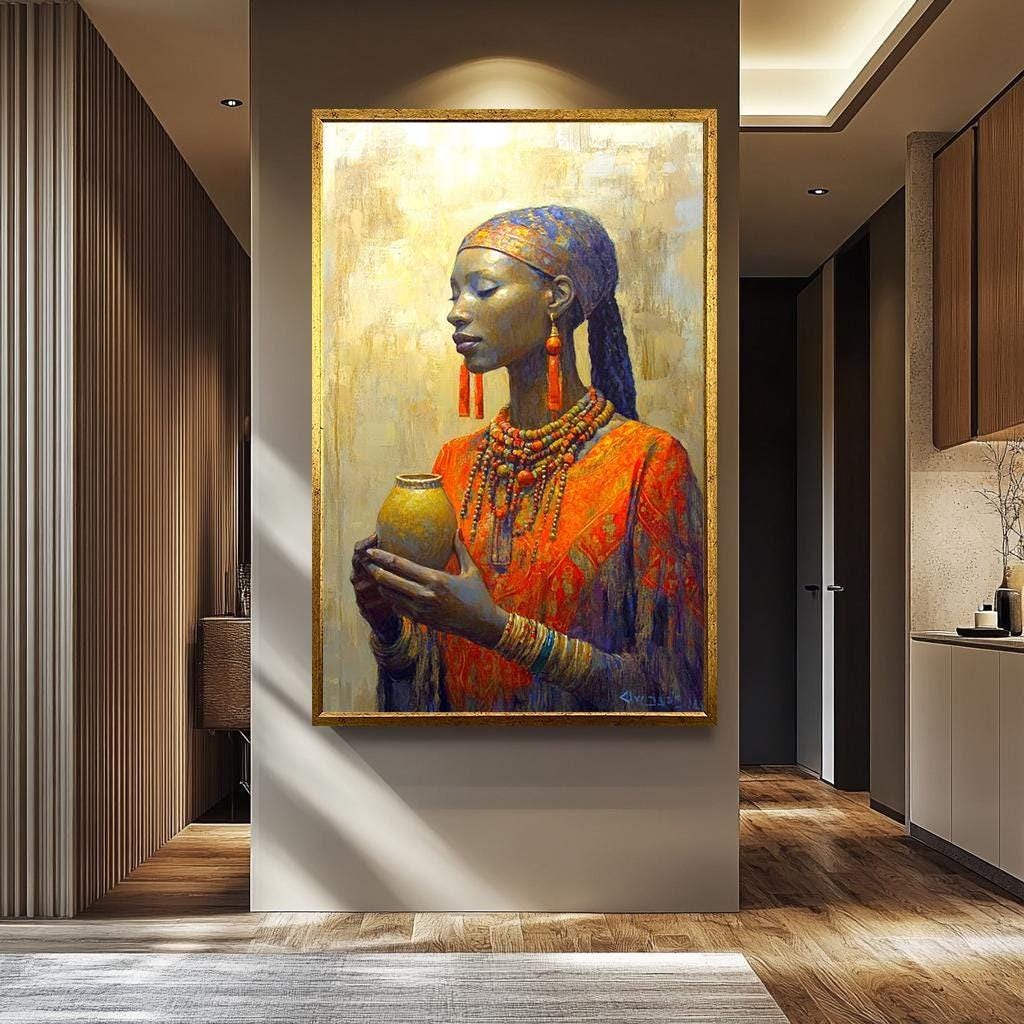 African Woman Wall Art – Vibrant Portrait Print | Black Woman Artwork Canvas
