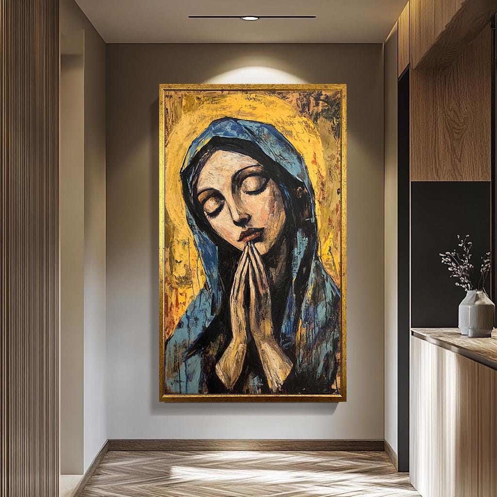 Virgin Mary Wall Art – Christian Canvas Painting | Sacred Religious Decor