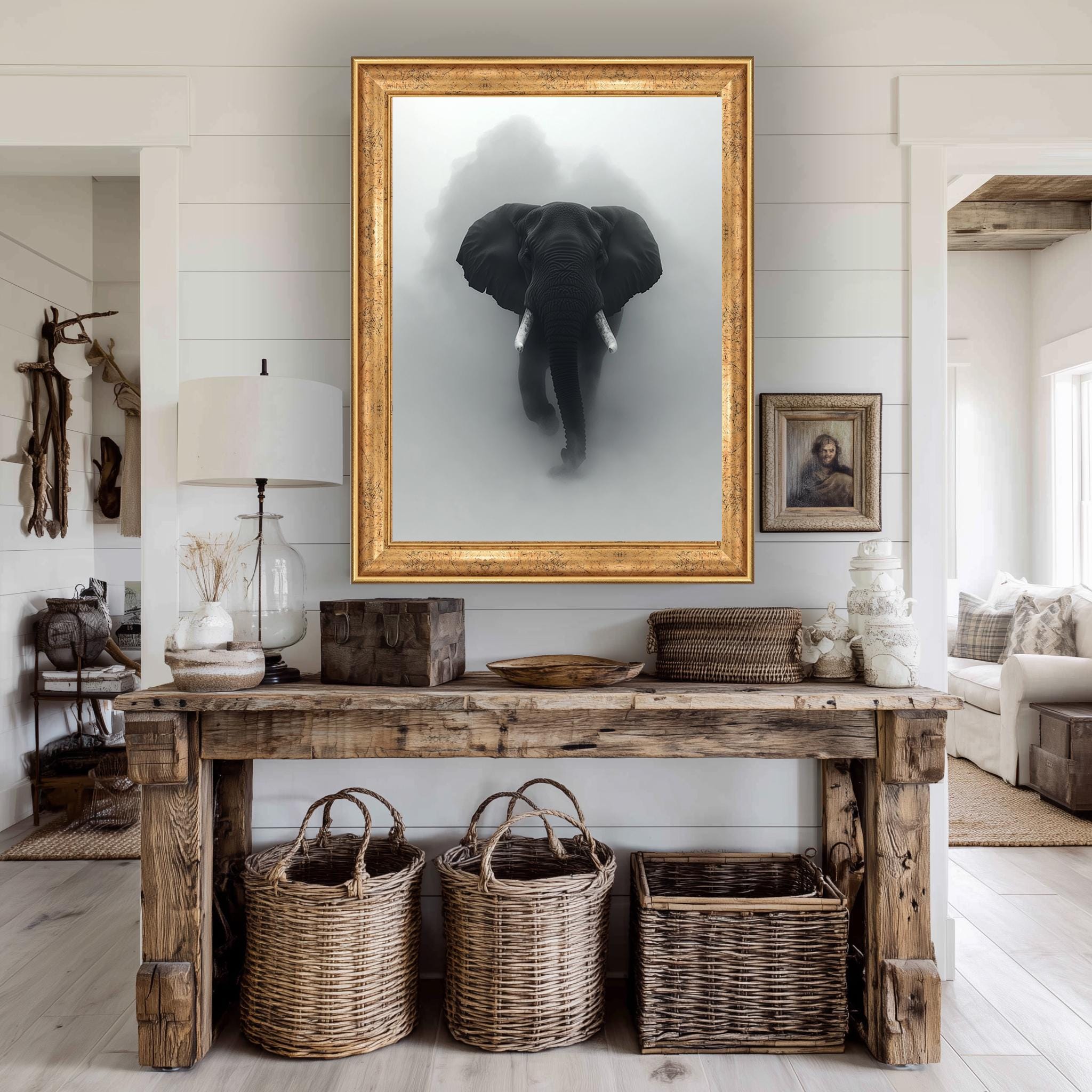 Elephant Canvas Print – Monochrome Animal Wall Art | Wildlife Decor, Safari Accent