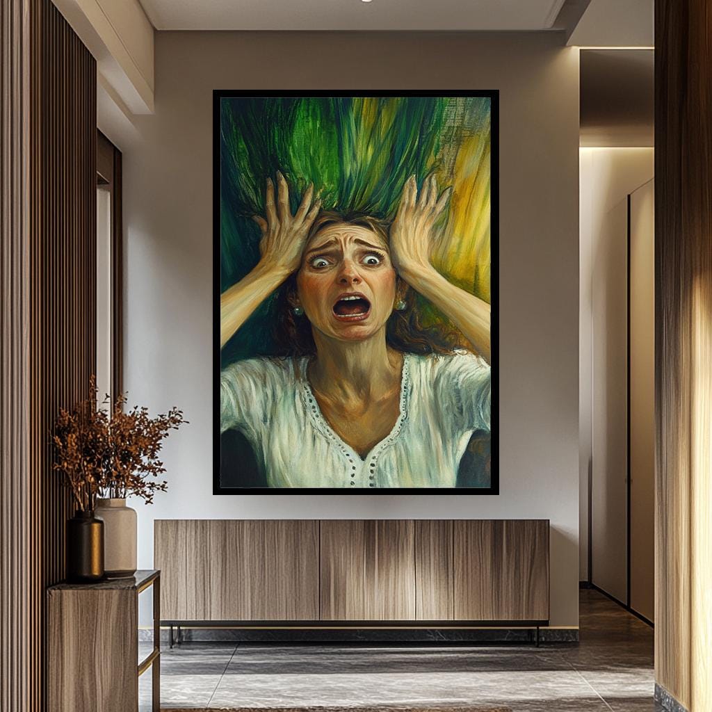Emotional Woman Wall Art – Surreal Female Portrait on Hand-Stretched Canvas