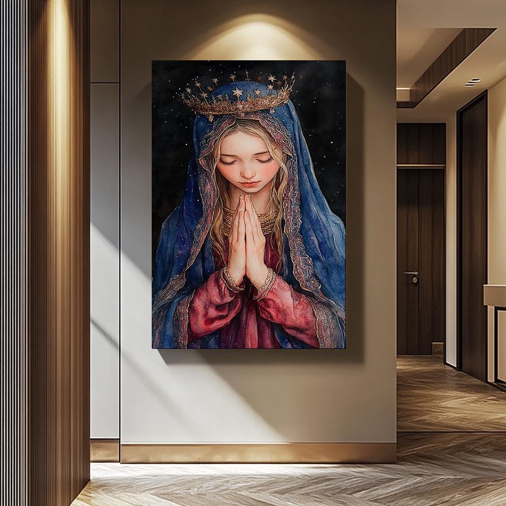 Virgin Mary Wall Art | Religious Canvas Painting - Catholic Home Decor