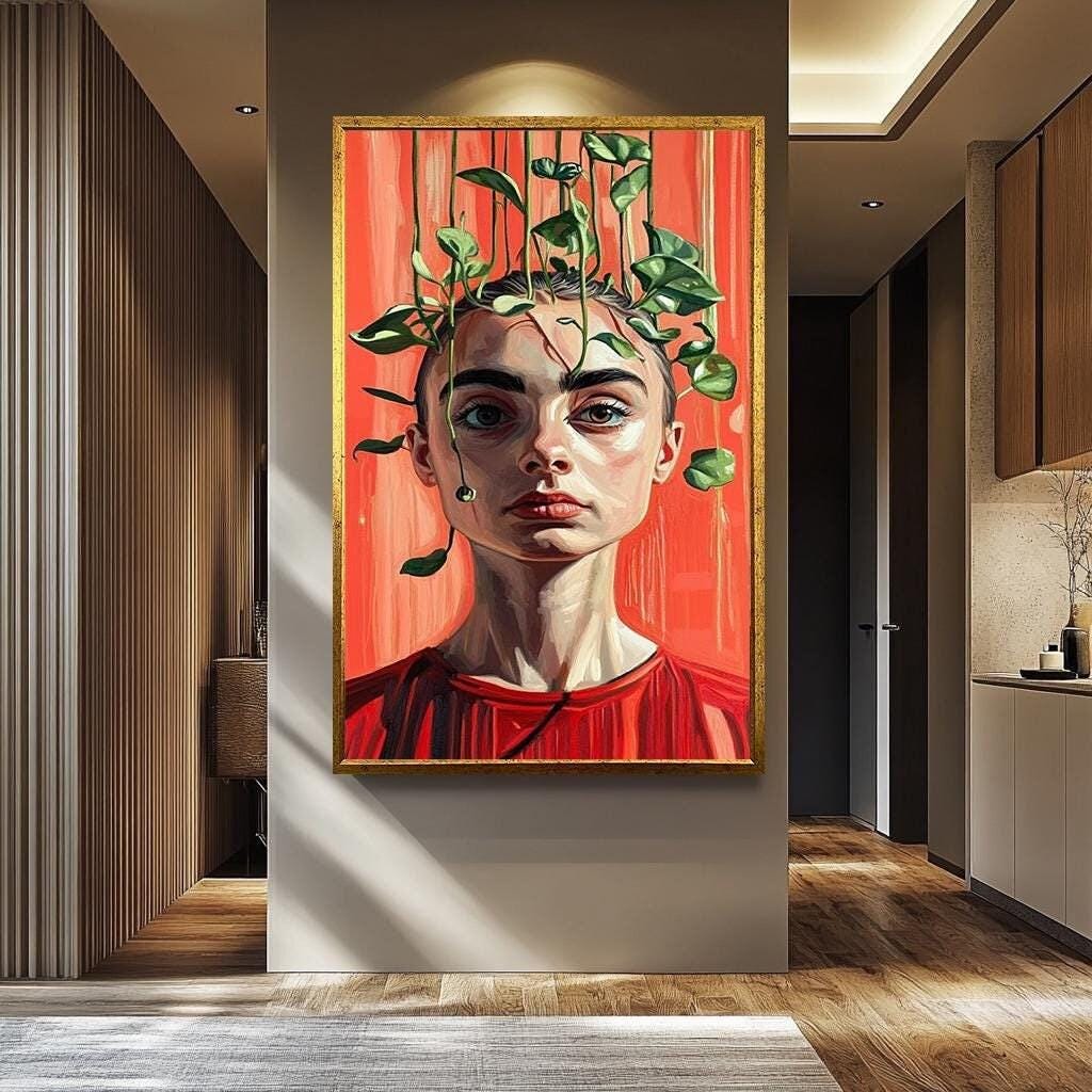 Surreal Woman Wall Art - Unique Abstract Female Portrait | Bold Colorful Canvas