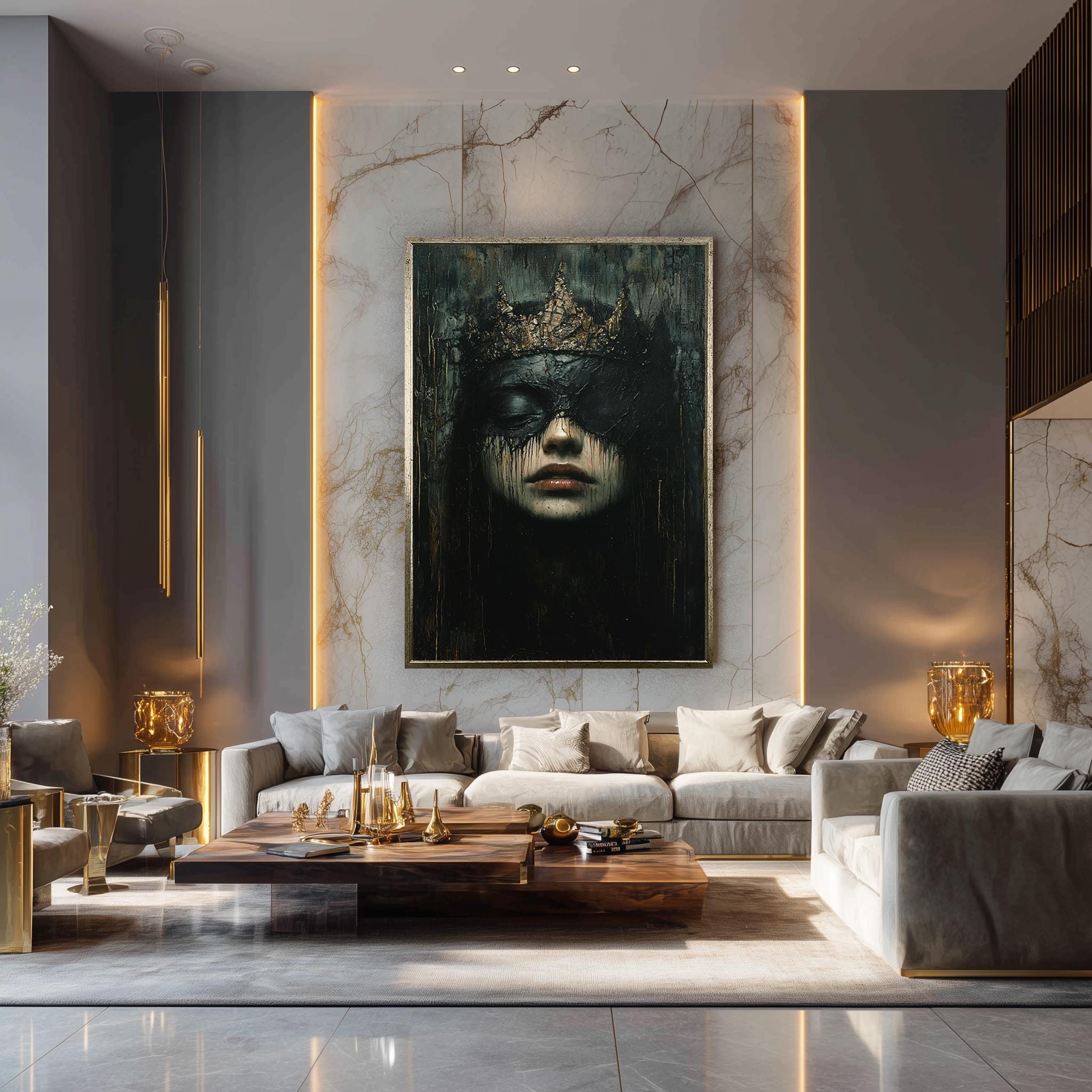 Dark Gothic Queen Art – Moody Fantasy Portrait Print With Crown | Gothic Wall Decor