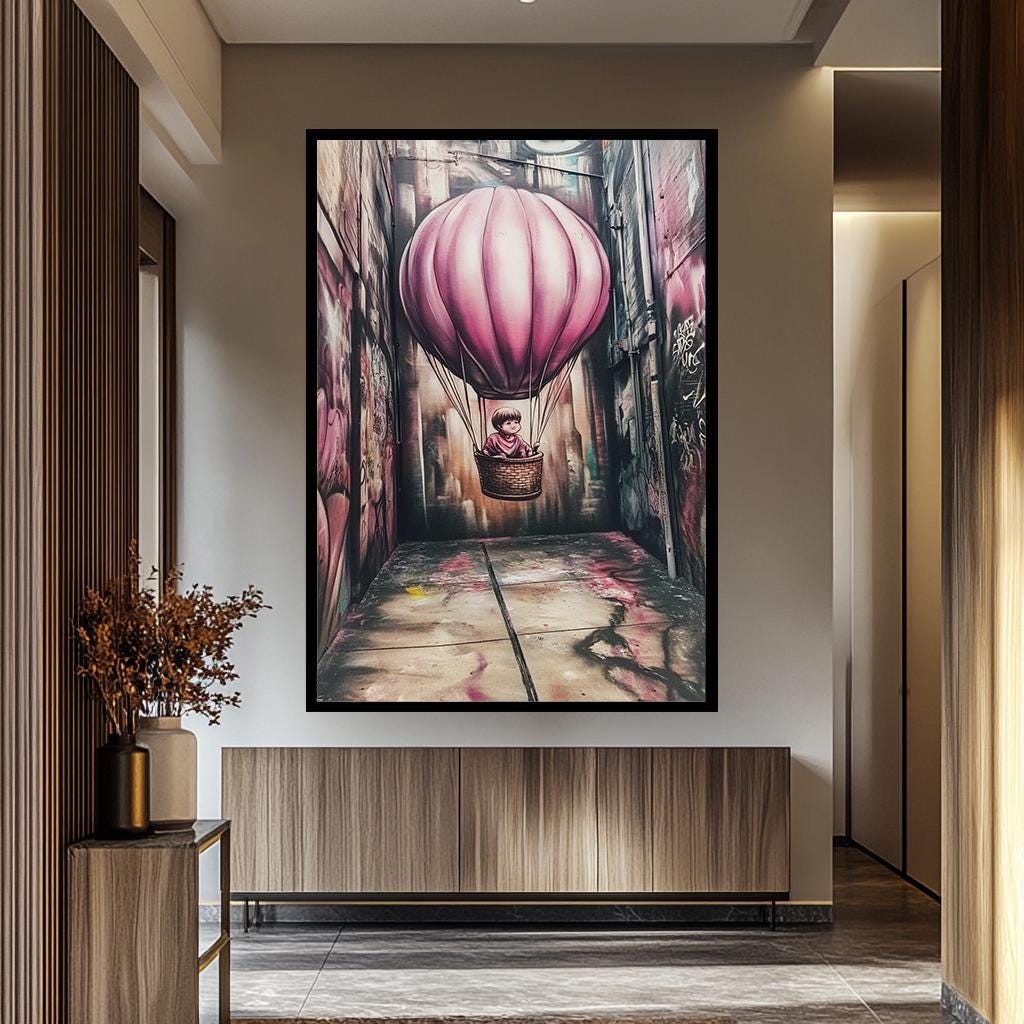 Banksy Street Art Canvas – Pink Balloon Graffiti Urban Wall Decor | Ready to Hang