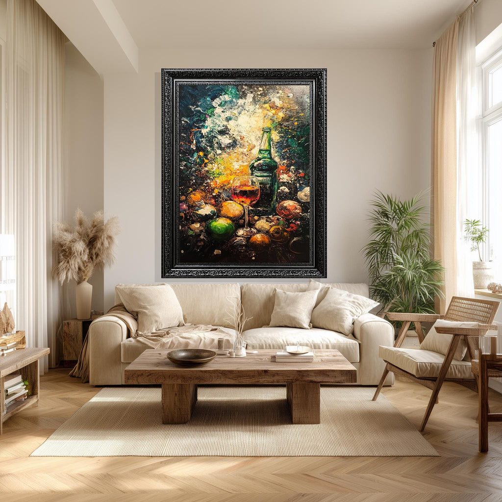 Wine Bottle Canvas Art – Colorful Abstract Holiday Ornaments | Ready to Hang Canvas