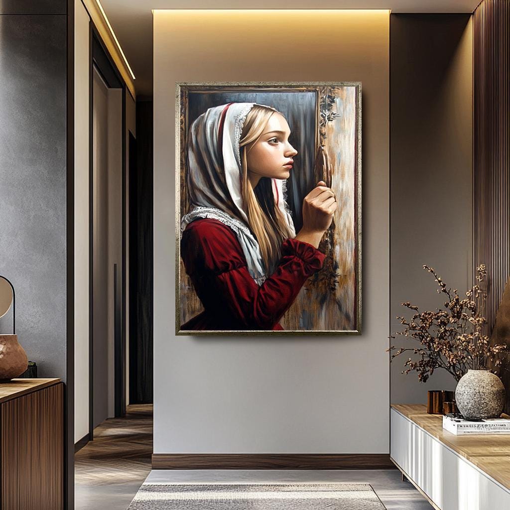 Vintage Woman Wall Art | Feminine Art Print on Gallery Style Canvas with Aged Antique Frame