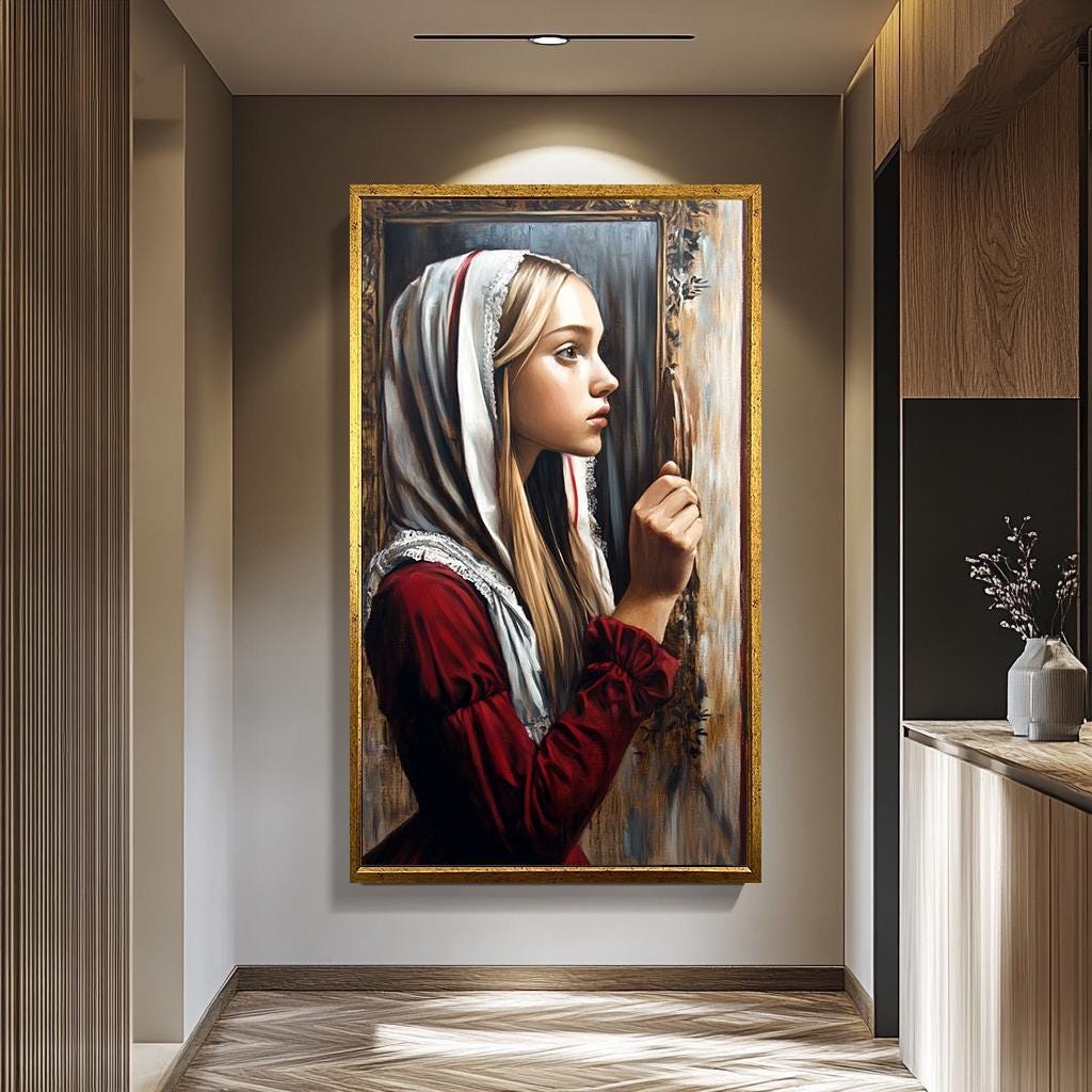 Vintage Woman Wall Art | Feminine Art Print on Gallery Style Canvas with Aged Antique Frame