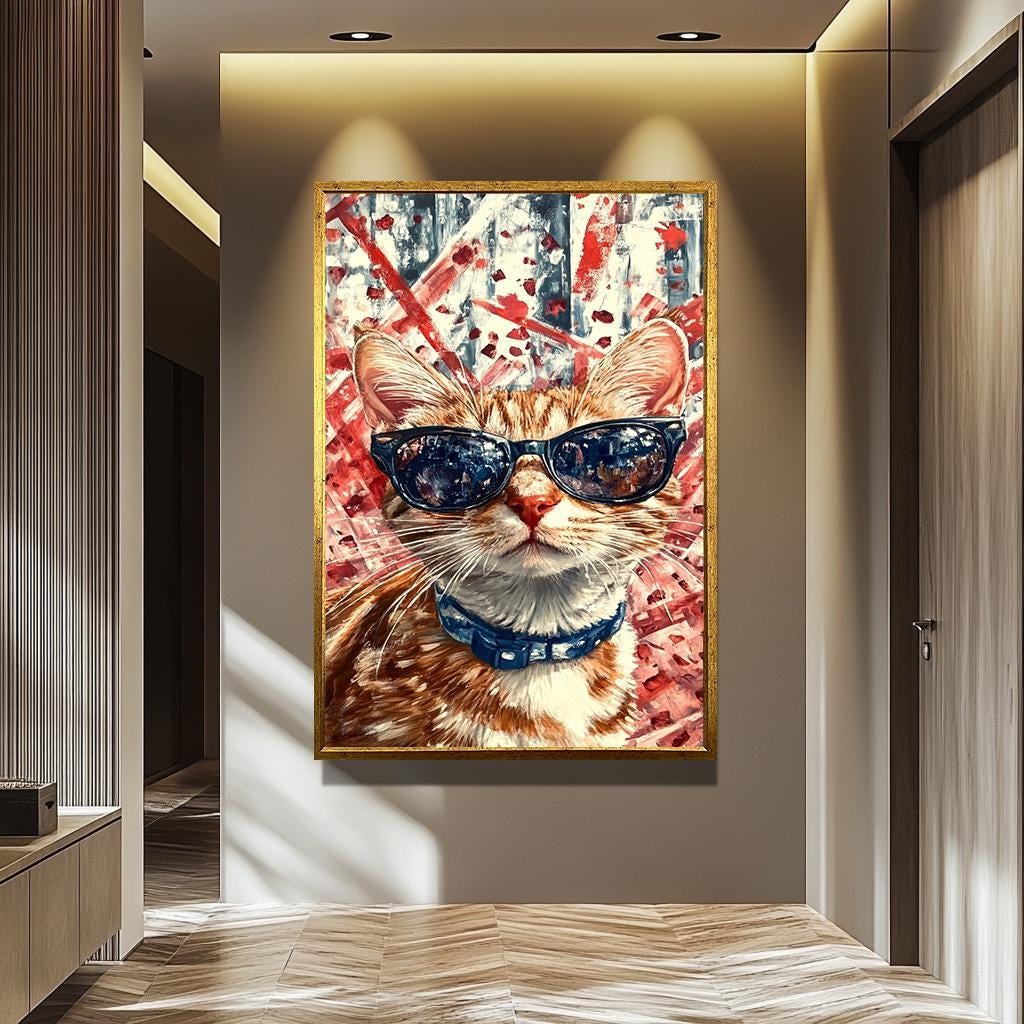 Cool Cat Pop Art - Retro Abstract Cat Painting | Vibrant Colorful Canvas Print