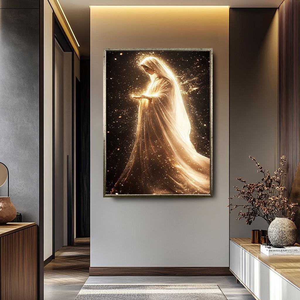Virgin Mary Wall Art – Catholic Home Decor | Golden Light Painting Canvas Print