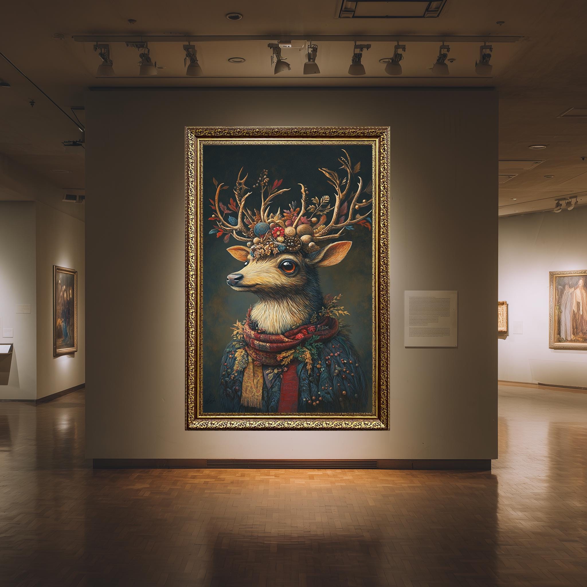 Rustic Deer Canvas Print – Floral Antler Crown Woodland Animal Art for Boho Cottagecore