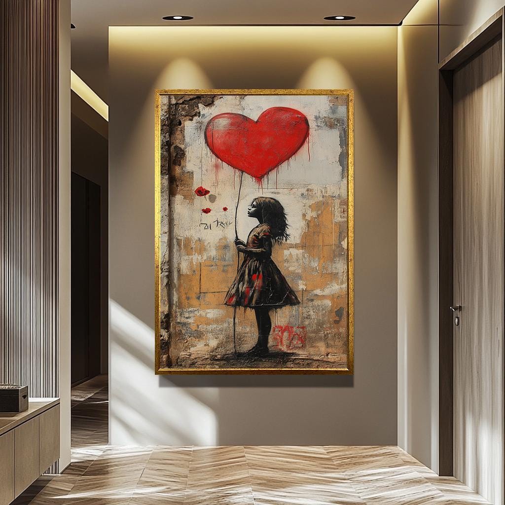 Banksy Balloon Girl Art - Red Heart Graffiti Wall Decor | Urban Canvas Print
