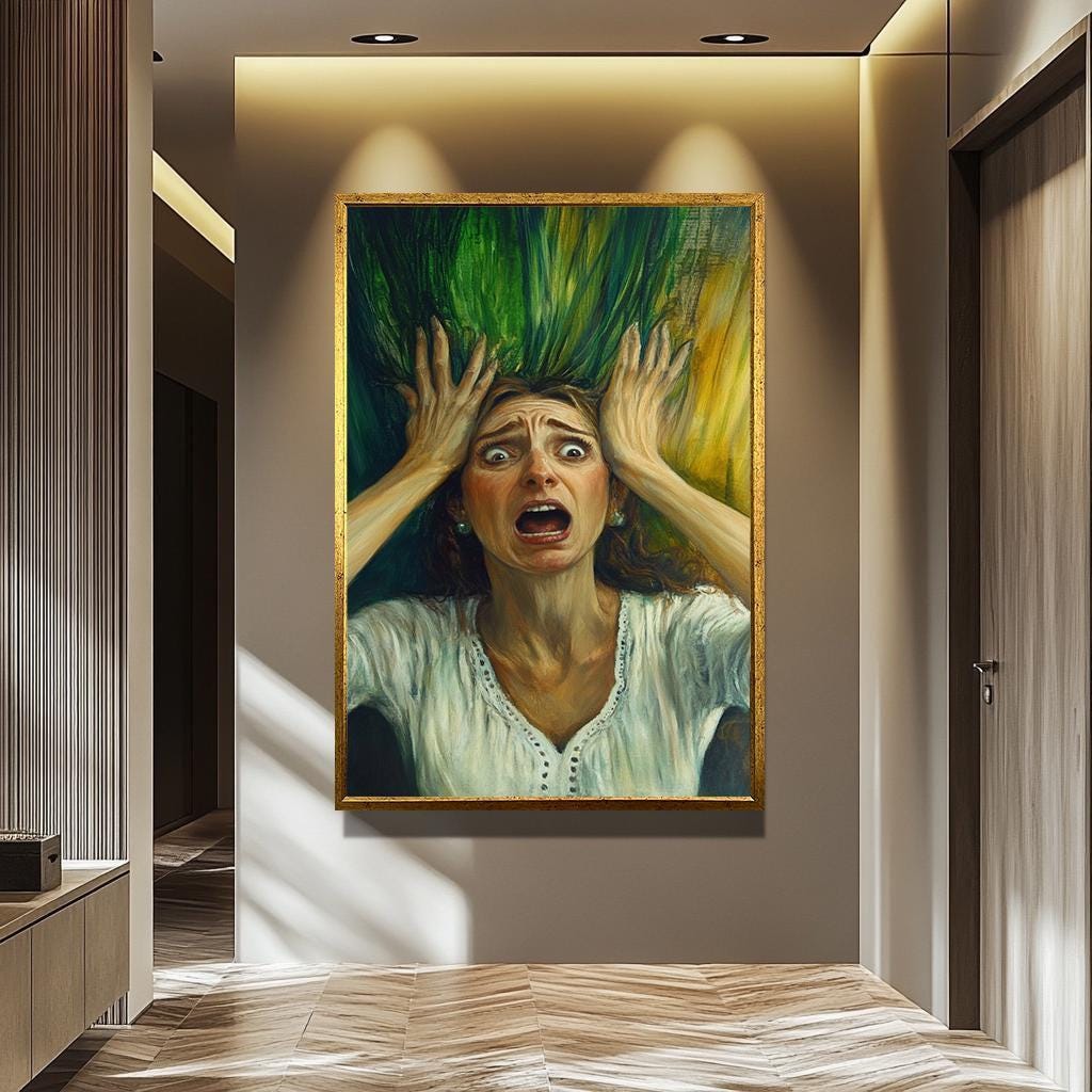 Emotional Woman Wall Art – Surreal Female Portrait on Hand-Stretched Canvas