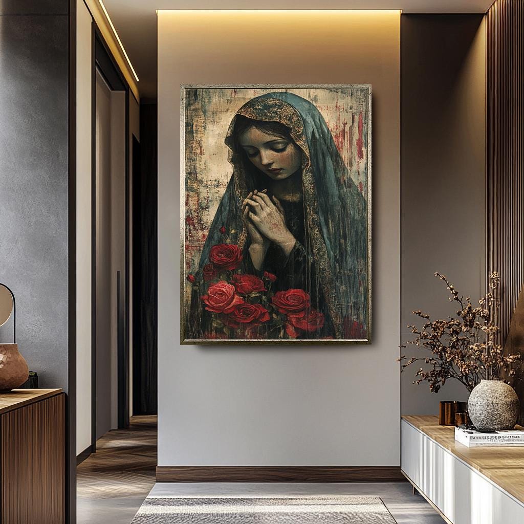 Virgin Mary Wall Art – Mother Mary Canvas Print | Modern Religious Decor Gift