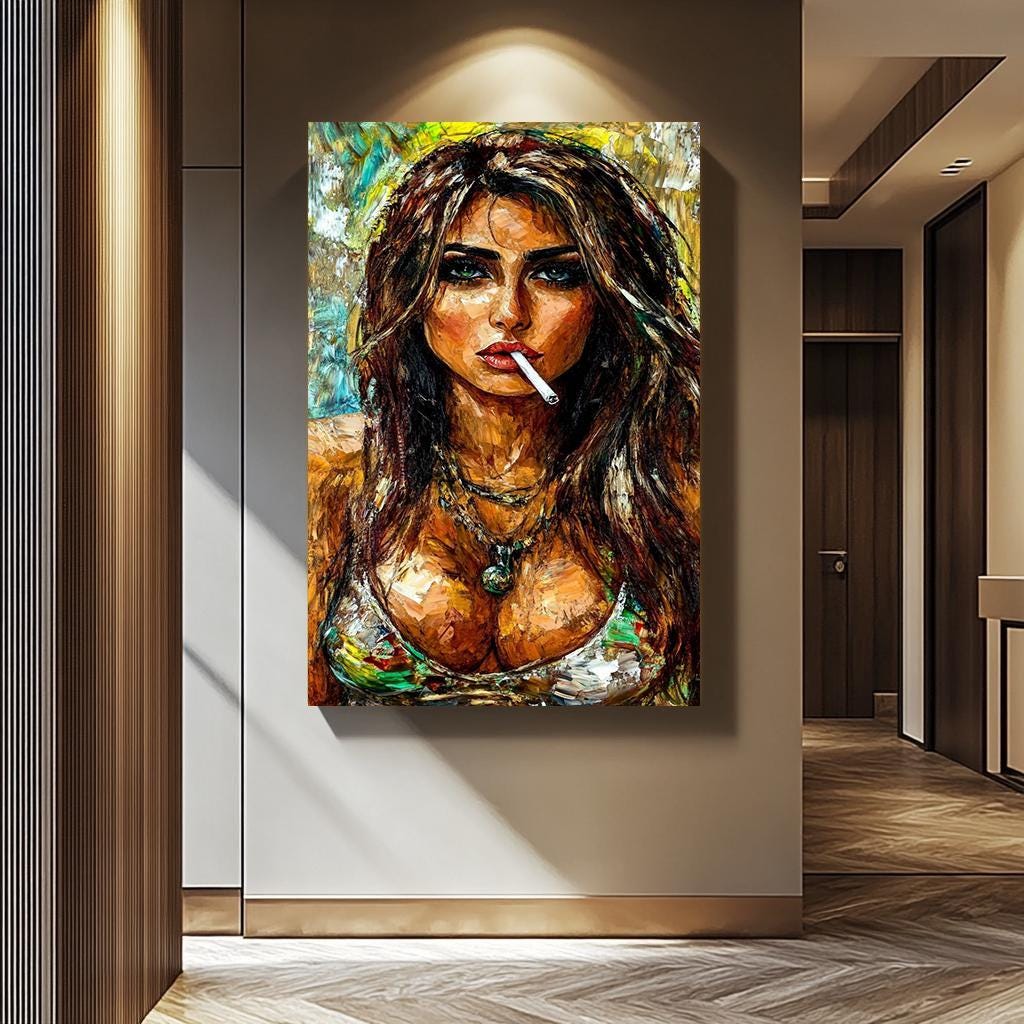 Woman Smoking Wall Art – Fiery Feminine Canvas Print | Modern Portrait Decor