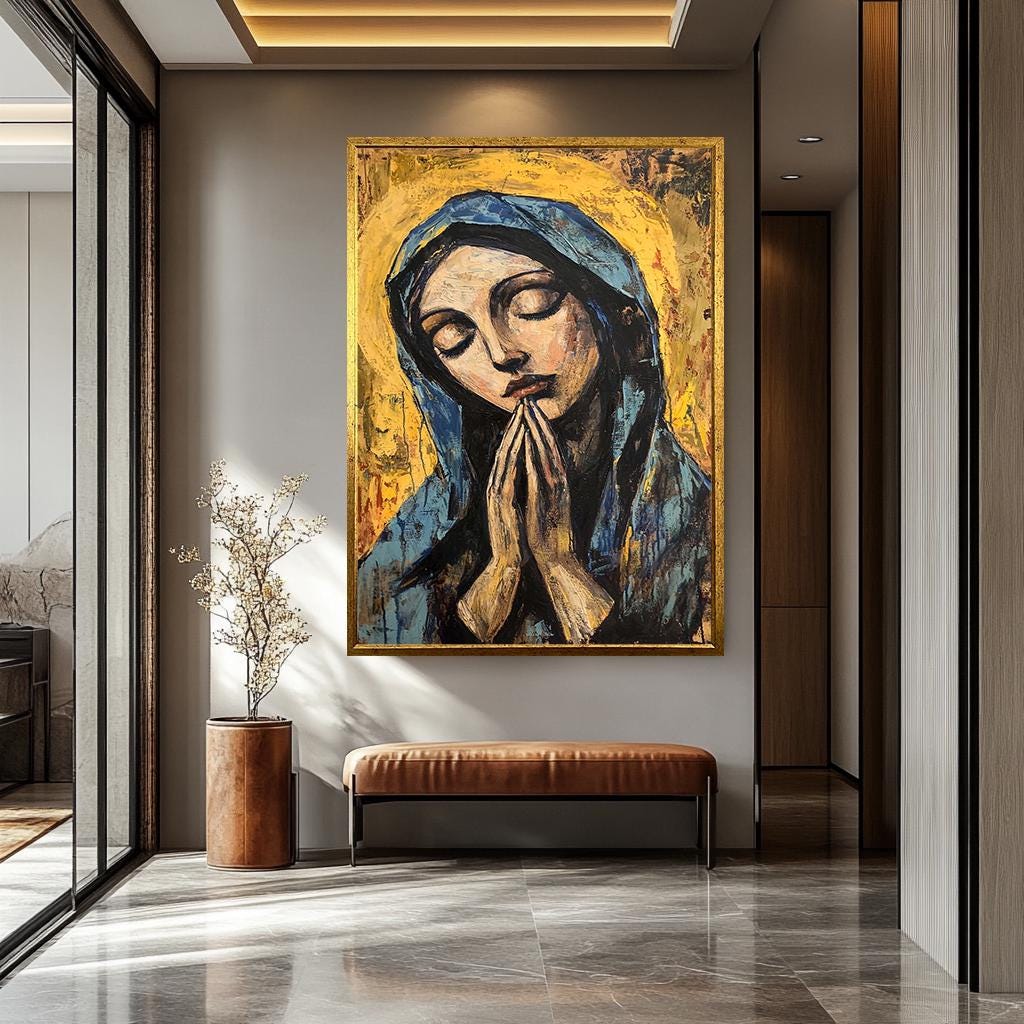 Virgin Mary Wall Art – Christian Canvas Painting | Sacred Religious Decor