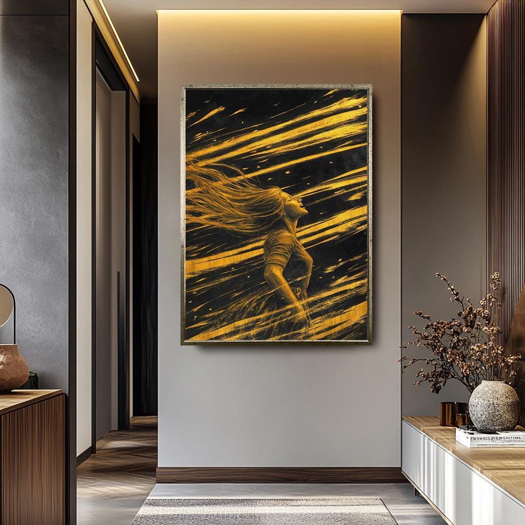 Women Wall Art – Golden Abstract Canvas Print | Feminine Black & Gold Decor
