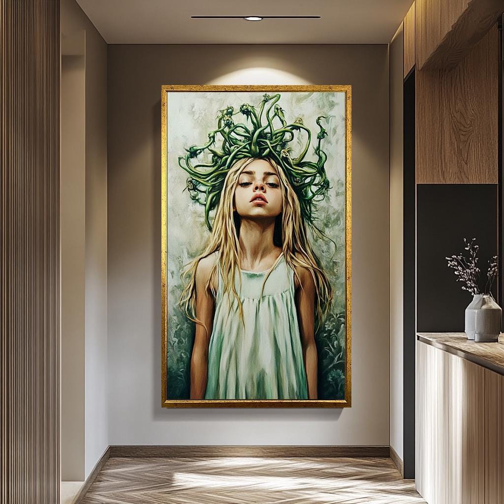 Medusa Woman Wall Art – Mythological Fantasy Print | Surreal Goddess Painting
