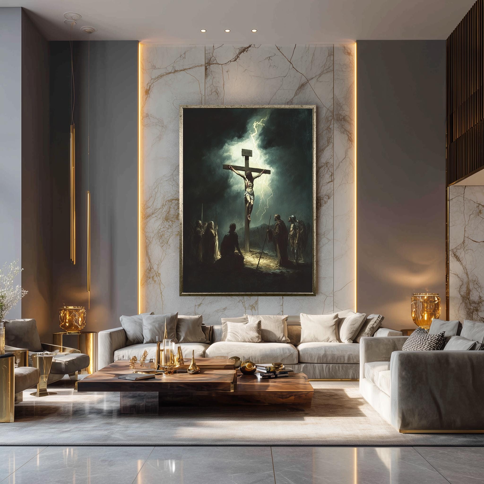 Jesus Crucifixion Canvas – Dramatic Christian Wall Art | Dark Gospel Painting