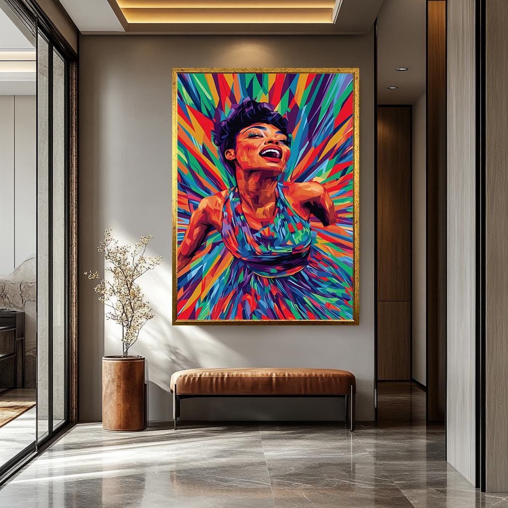 Pop Art Wall Art – Bold Colorful Painting of Joyful Woman | Modern Home Decor