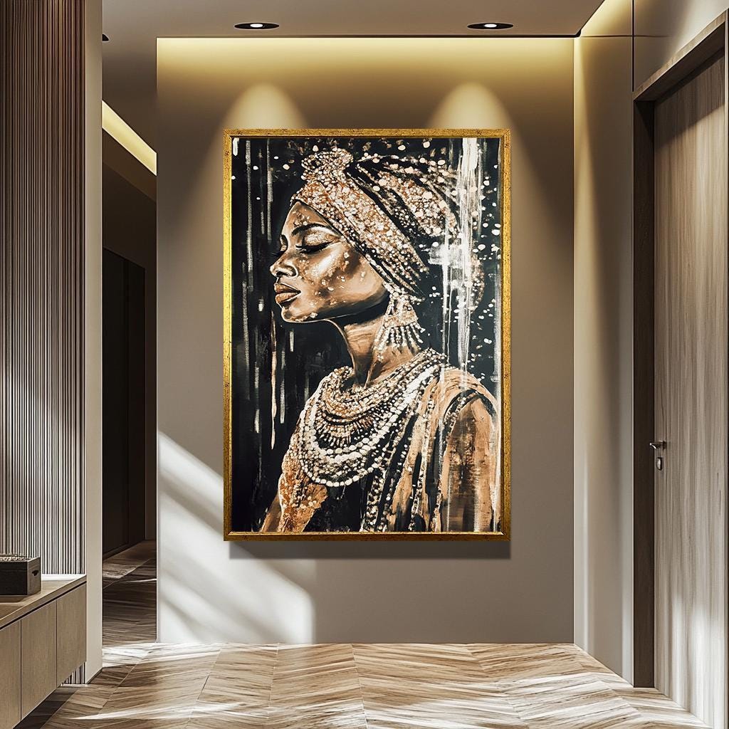 Abstract African Woman Art - Luxury Female Portrait Canvas | Vibrant Wall Decor
