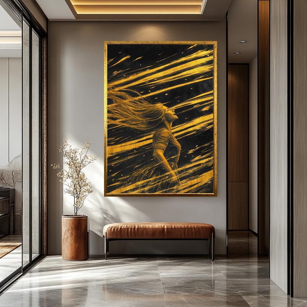 Women Wall Art – Golden Abstract Canvas Print | Feminine Black & Gold Decor