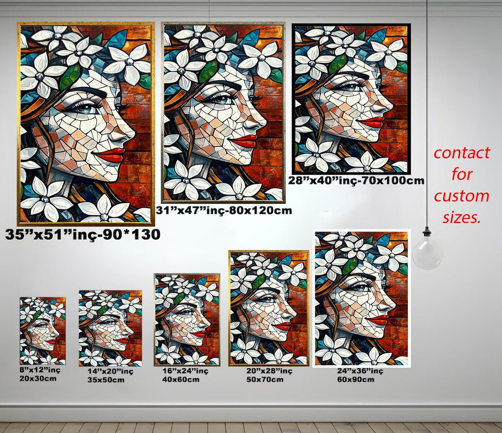 Mosaic Woman Pop Art - Floral Abstract Portrait | Vibrant Modern Artwork Canvas