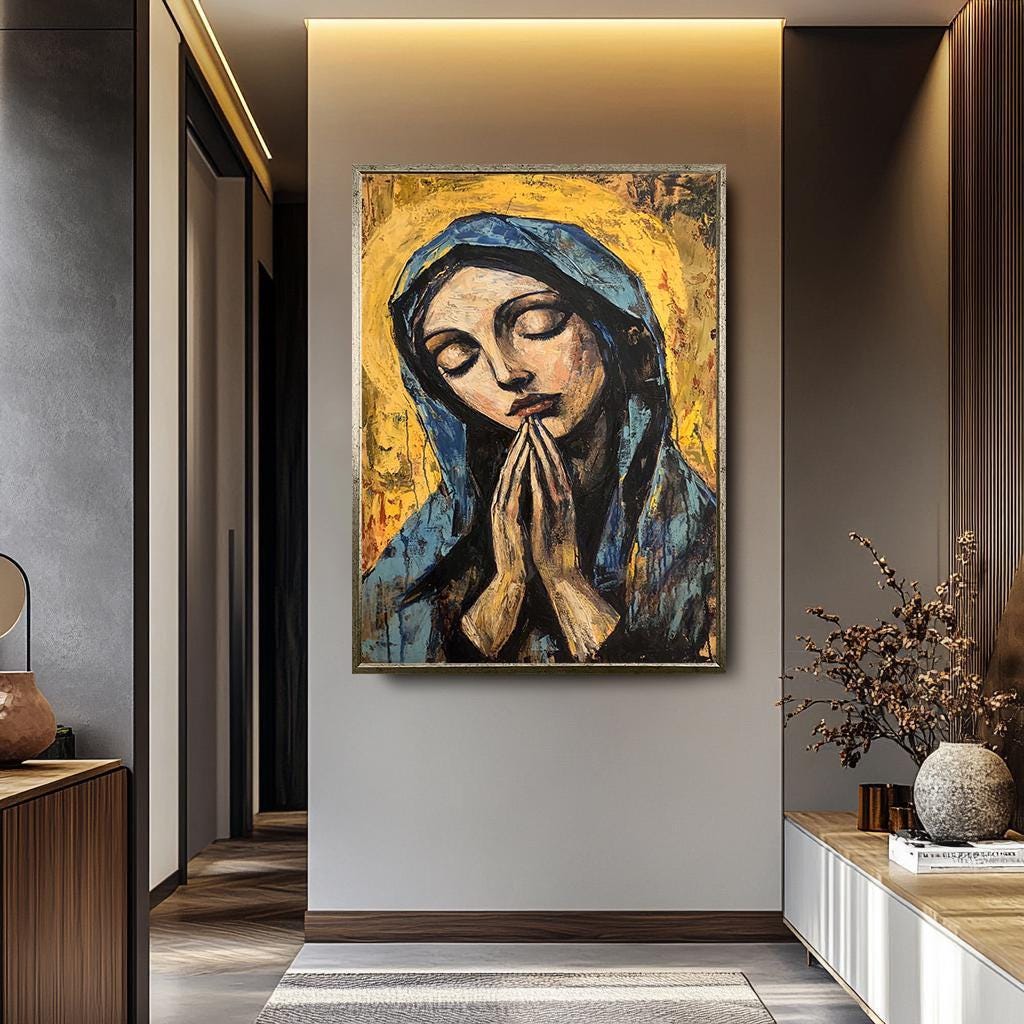 Virgin Mary Wall Art – Christian Canvas Painting | Sacred Religious Decor