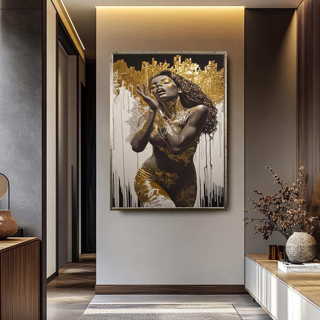 Women Wall Art – Abstract Women Canvas | Golden Wall Decor | Luxury Home Decor
