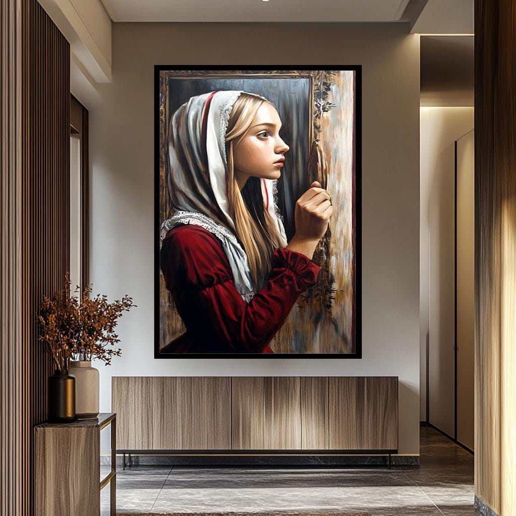 Vintage Woman Wall Art | Feminine Art Print on Gallery Style Canvas with Aged Antique Frame