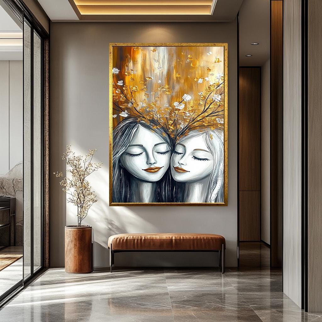 Women Wall Art – Textured Canvas Art Print | Sisterhood Canvas & Floral Portrait