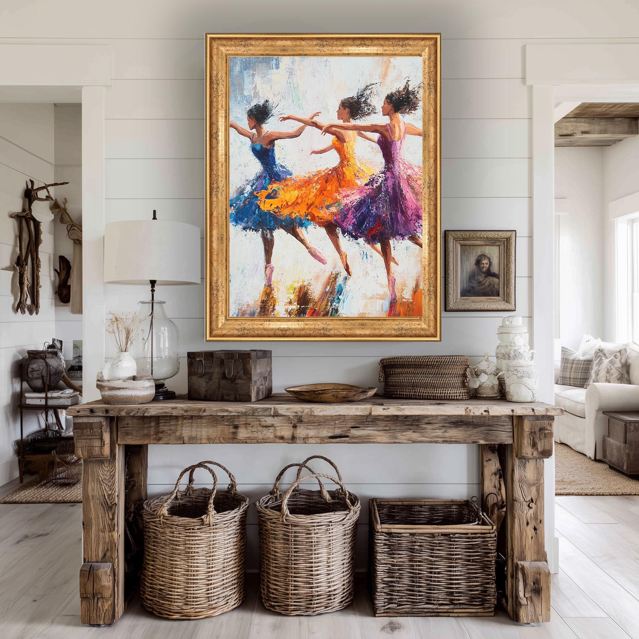 Ballerina Canvas Wall Art – Vibrant Dance Studio Canvas with Flowing Dresses Artwork