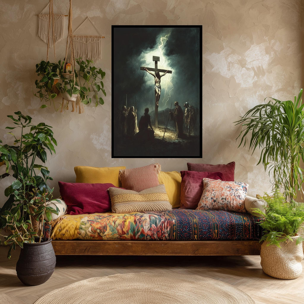 Jesus Crucifixion Canvas – Dramatic Christian Wall Art | Dark Gospel Painting