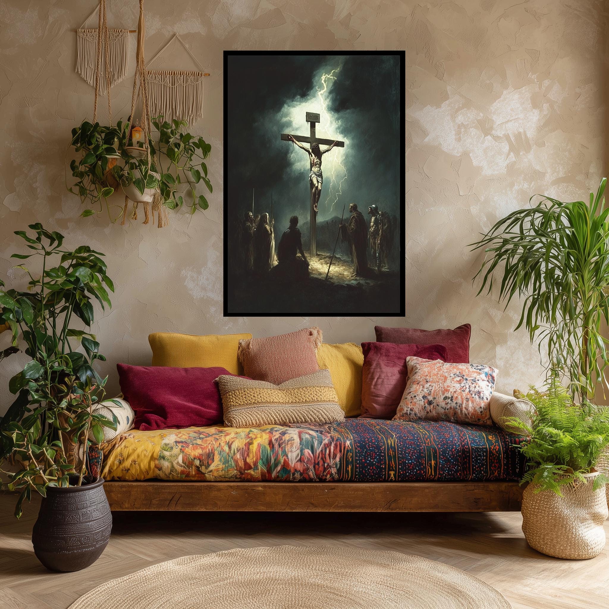 Jesus Crucifixion Canvas – Dramatic Christian Wall Art | Dark Gospel Painting