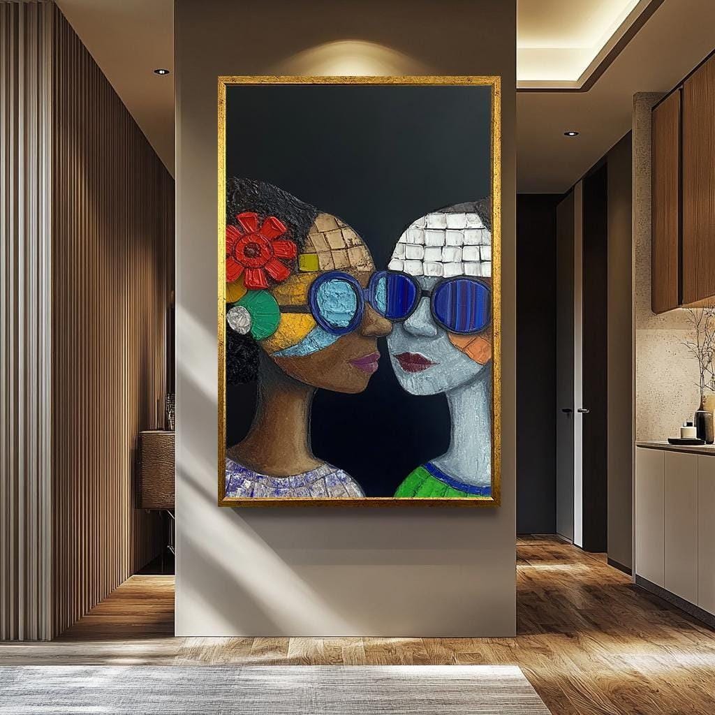 African Woman Wall Art - Textured Female Portrait Canvas | Modern Colorful Decor