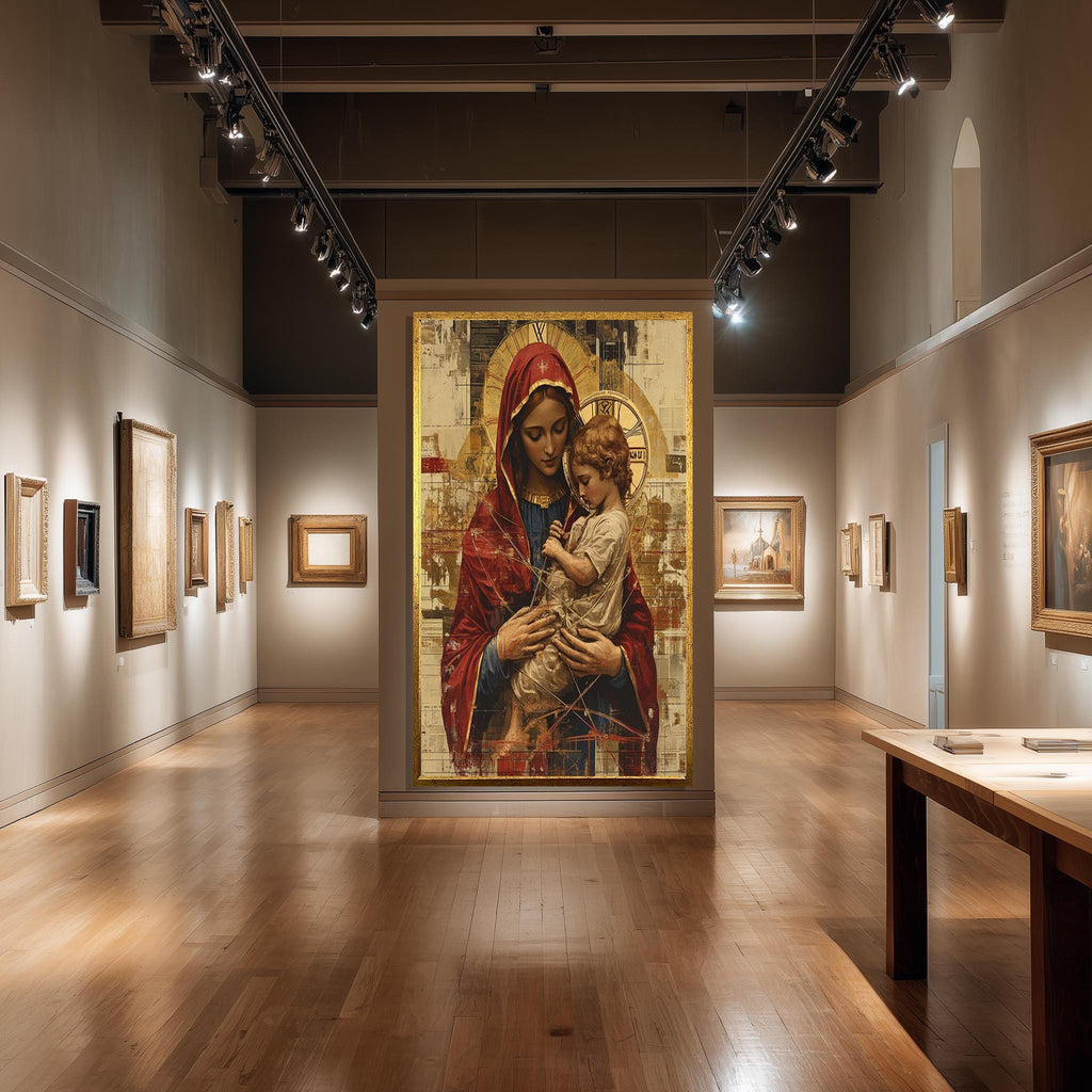 Virgin Mary Jesus Canvas - Sacred Mother Child Print | Gold Halo Artwork