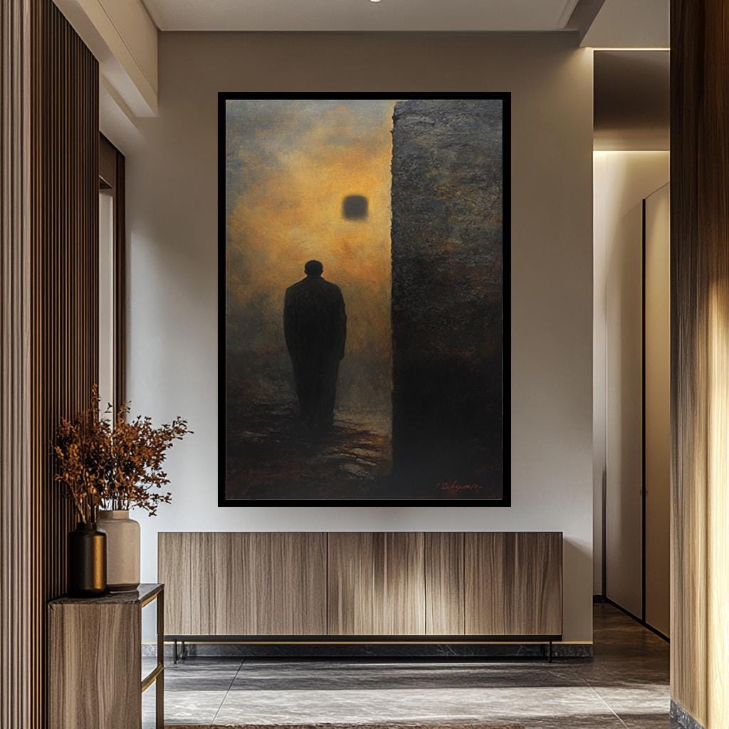 Mystery Shadow Man Canvas - Dark Surreal Print | Gothic Wall Art & Abstract Light Portal