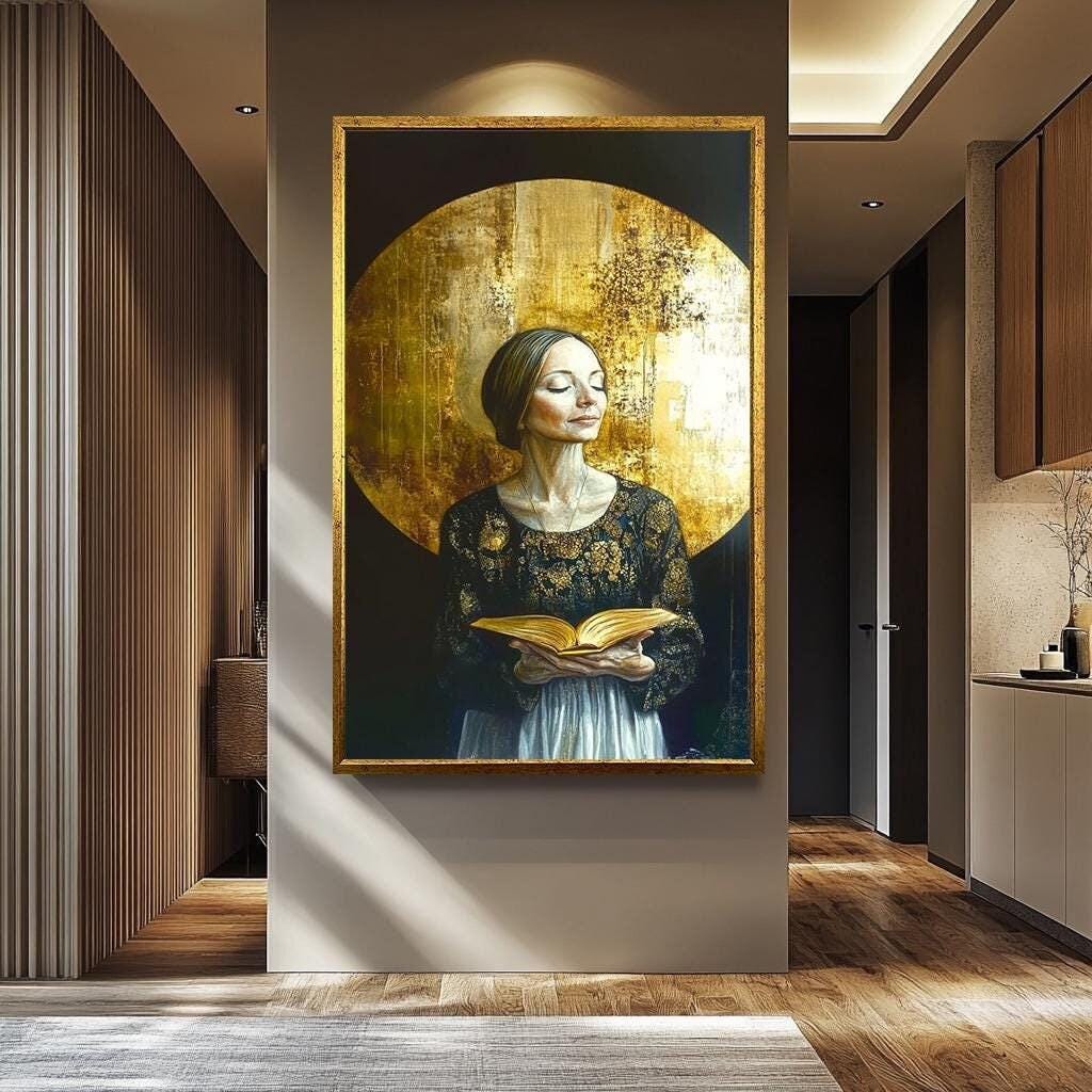 Women Wall Art – Gold and Black Portrait Canvas | Modern Abstract Decor Gift