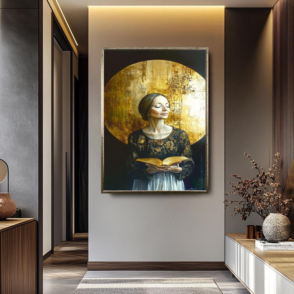 Women Wall Art – Gold and Black Portrait Canvas | Modern Abstract Decor Gift