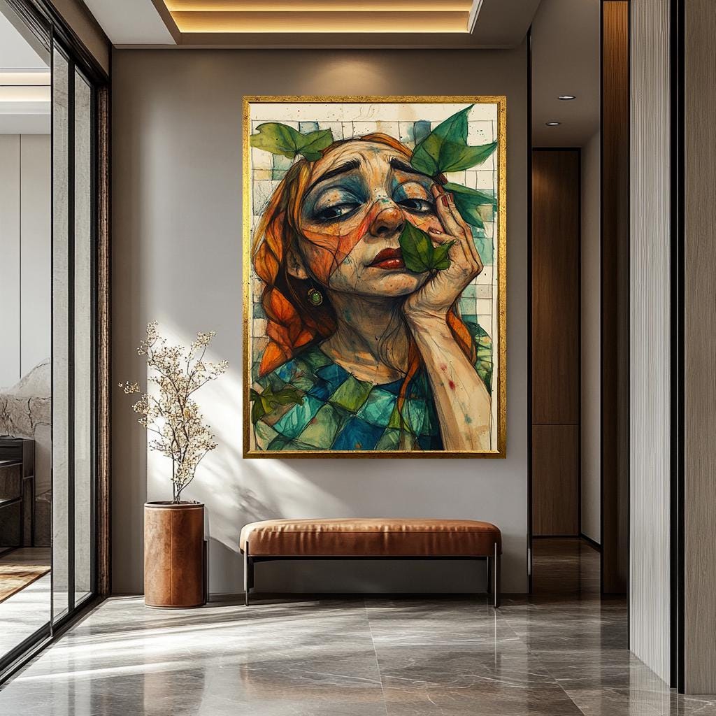 Weird Woman Wall Art - Surreal Female Portrait on Bold Colorful Canvas Print