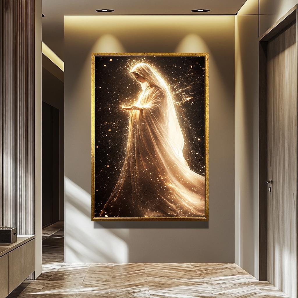 Virgin Mary Wall Art – Catholic Home Decor | Golden Light Painting Canvas Print