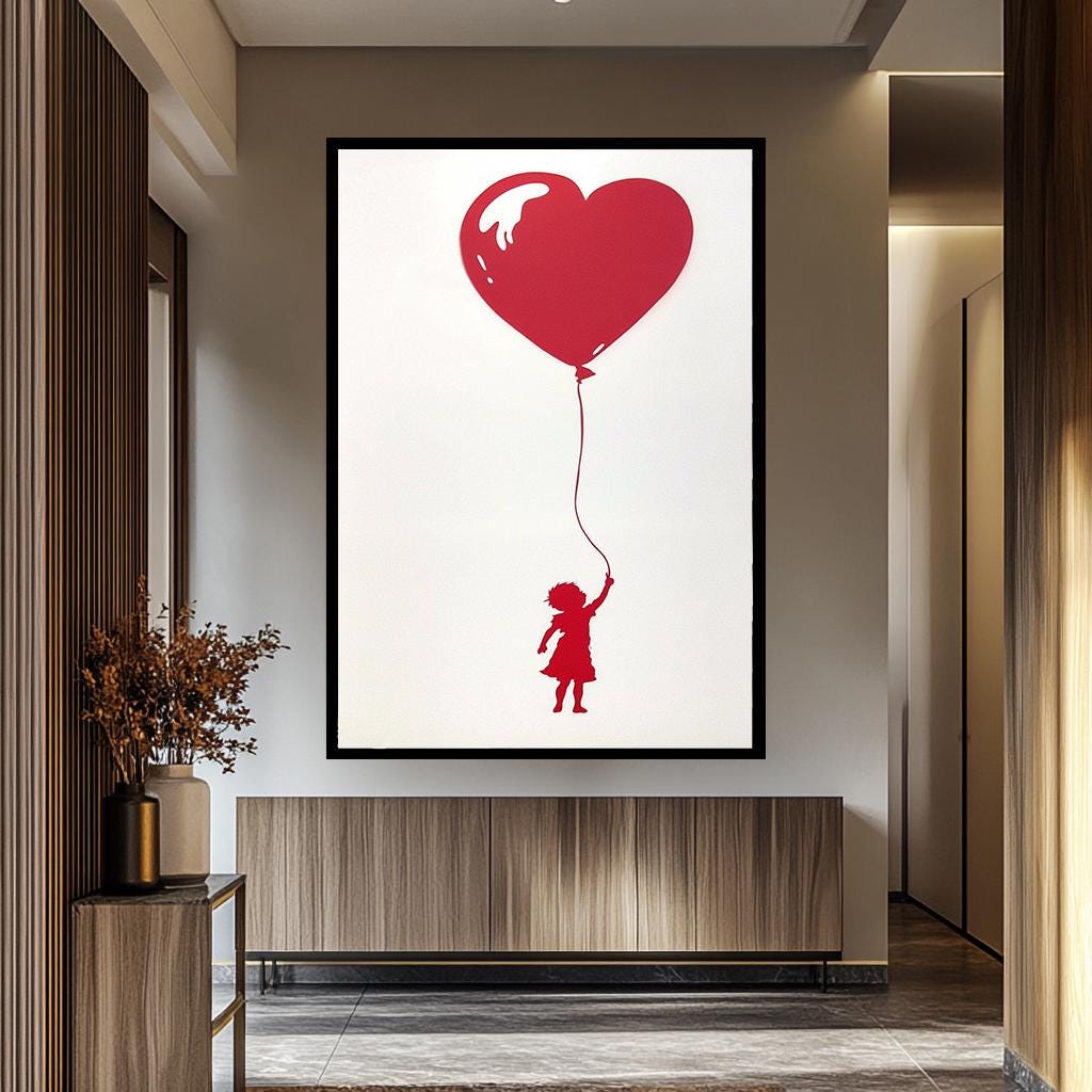 Red Balloon Girl Wall Art – Banksy Inspired Minimalist Canvas Art | Urban Wall Decor