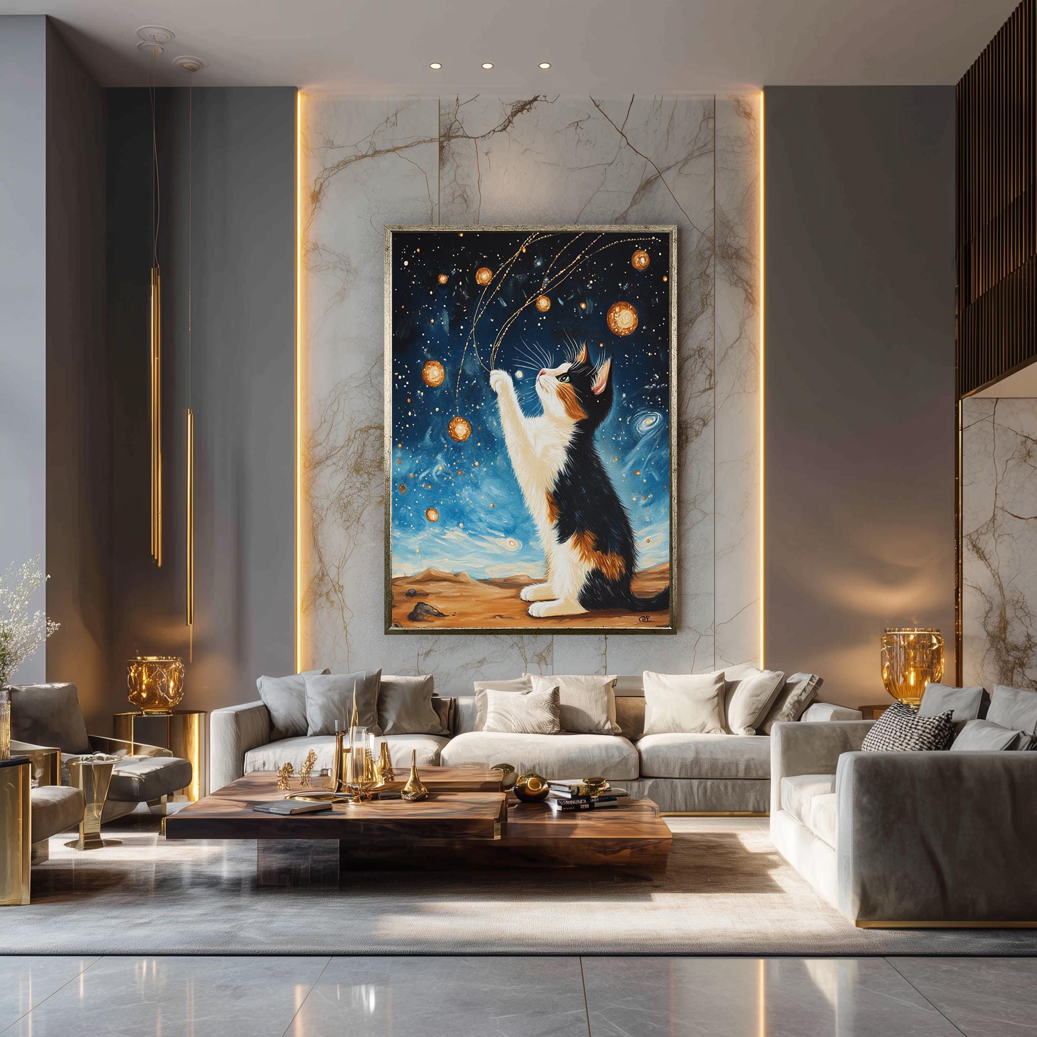 Calico Cat Canvas Print – Whimsical Cosmic Cat Artwork | Fantasy Feline Wall Art